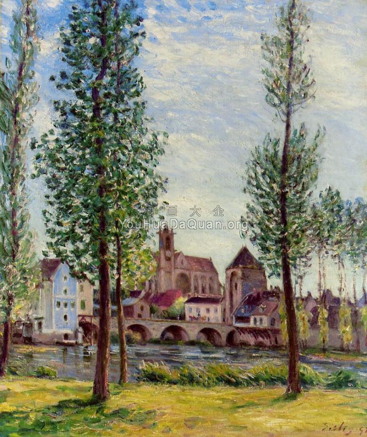 View of Moret-sur-Loing through the Trees - 阿尔弗莱德·西斯莱